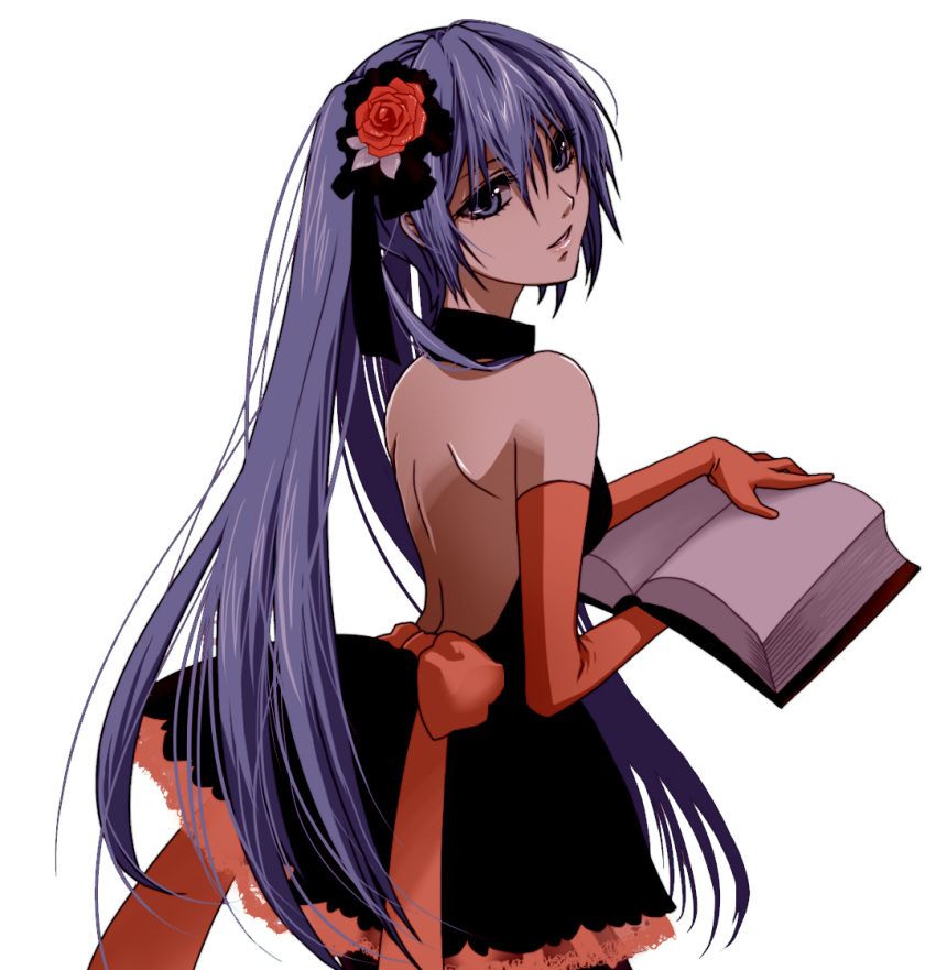 book dress flower hatsune_miku long_hair vocaloid