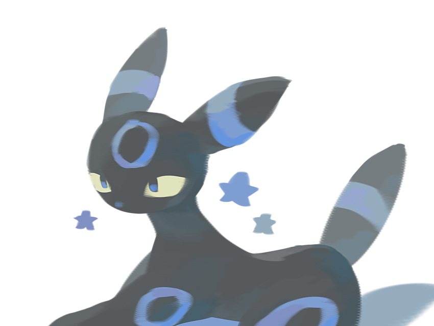 alternate_color animal_focus blue_eyes colored_sclera commentary_request facial_mark forehead_mark highres looking_to_the_side mame_(pixiv_57985908) no_humans no_lineart partial_commentary pokemon pokemon_(creature) shiny_pokemon simple_background sitting sketch solo star_(symbol) umbreon white_background yellow_sclera