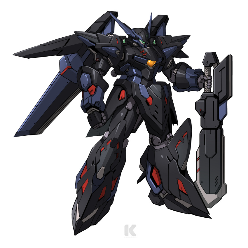 assault_visor clenched_hand english_commentary full_body fusion gespenst highres holding holding_sword holding_weapon kadej mecha medius_locus no_humans robot solo super_robot_wars super_robot_wars_original_generation sword weapon white_background
