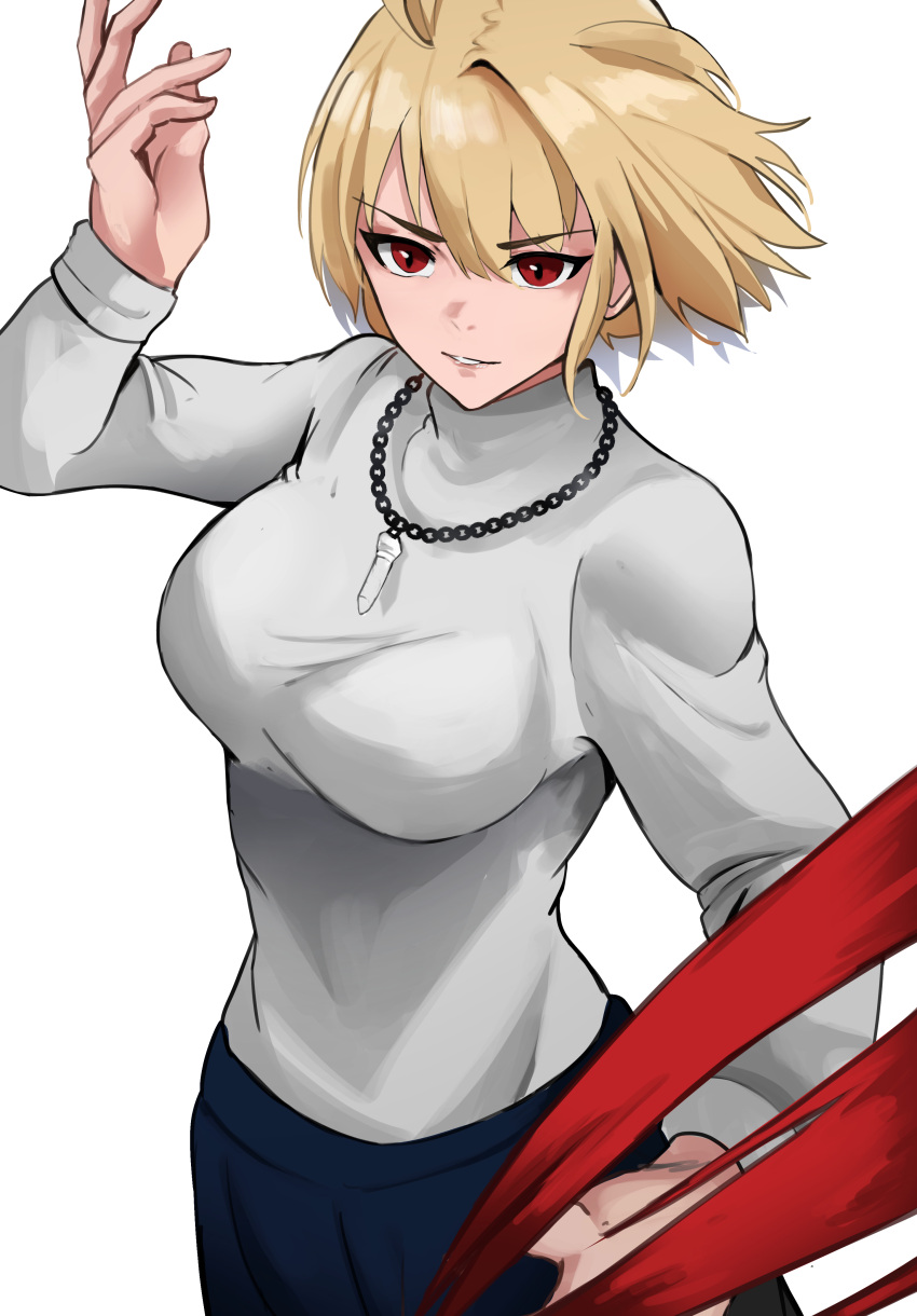 absurdres arcueid_brunestud blonde_hair breasts chain claw_pose claws highres large_breasts shadowcero short_hair tsukihime type-moon
