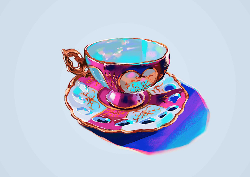 absurdres art_study commentary cup english_commentary grey_background highres meyoco no_humans original saucer shadow simple_background still_life teacup