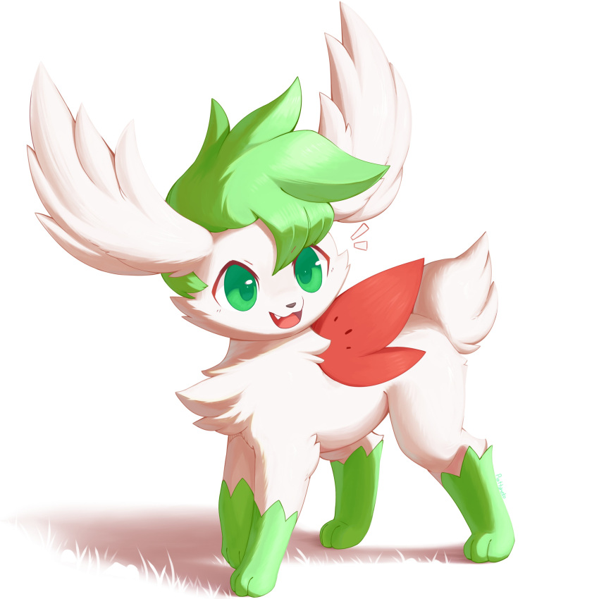 absurdres full_body highres nevedoodle no_humans open_mouth pokemon pokemon_(creature) shaymin shaymin_(sky) simple_background solo white_background