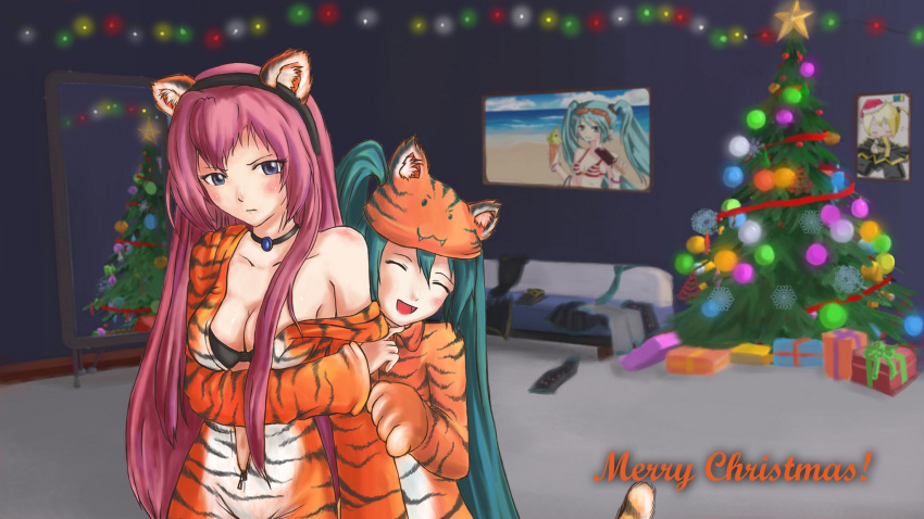 cosplay hatsune_miku megurine_luka merry_christmas new_year tiger vocaloid