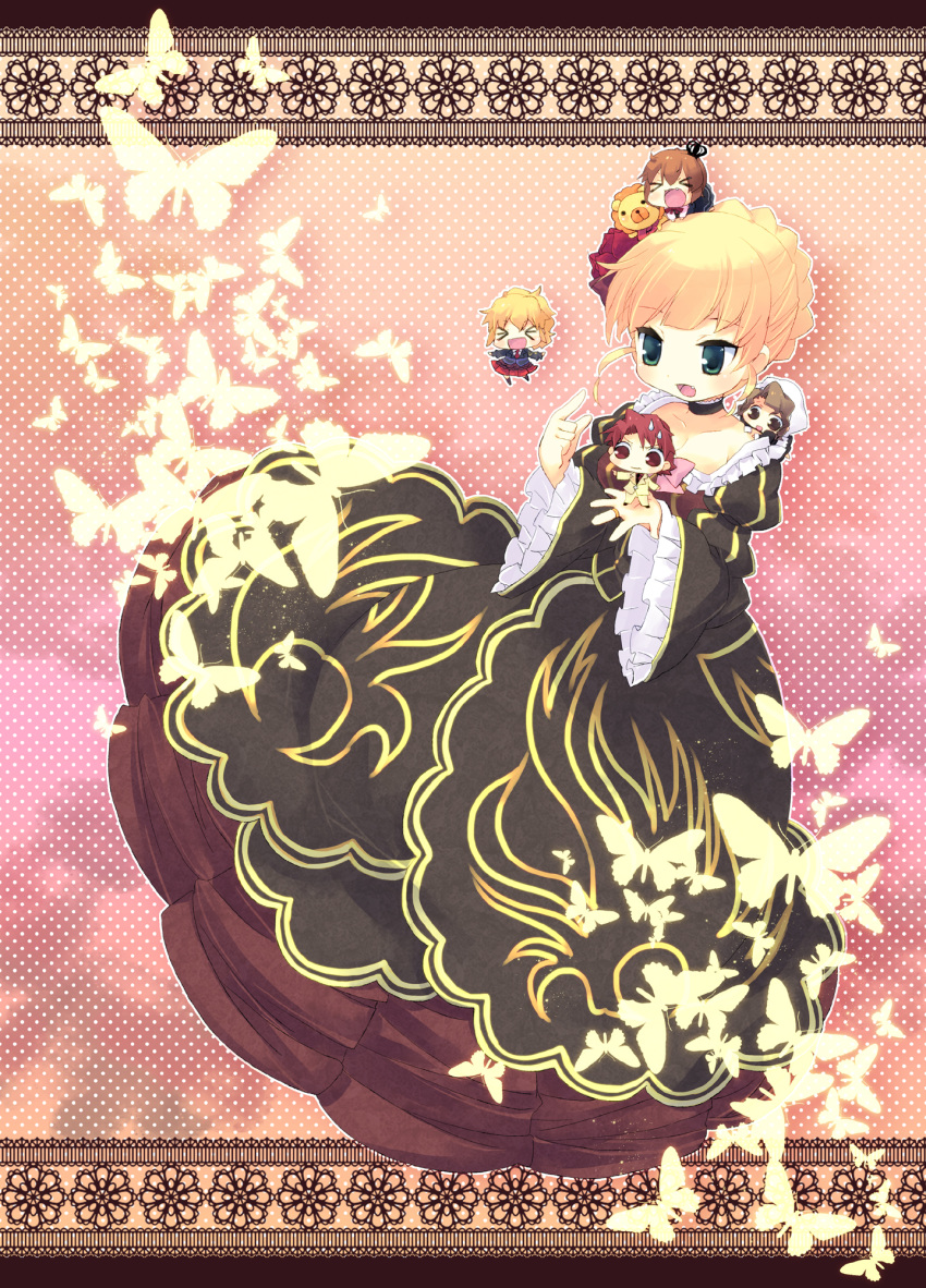 blonde_hair brown_hair butterfly crown dress frills highres red_hair redhead sakutarou shannon skirt takamura_masaya umineko_no_naku_koro_ni ushiromiya_battler ushiromiya_jessica ushiromiya_maria