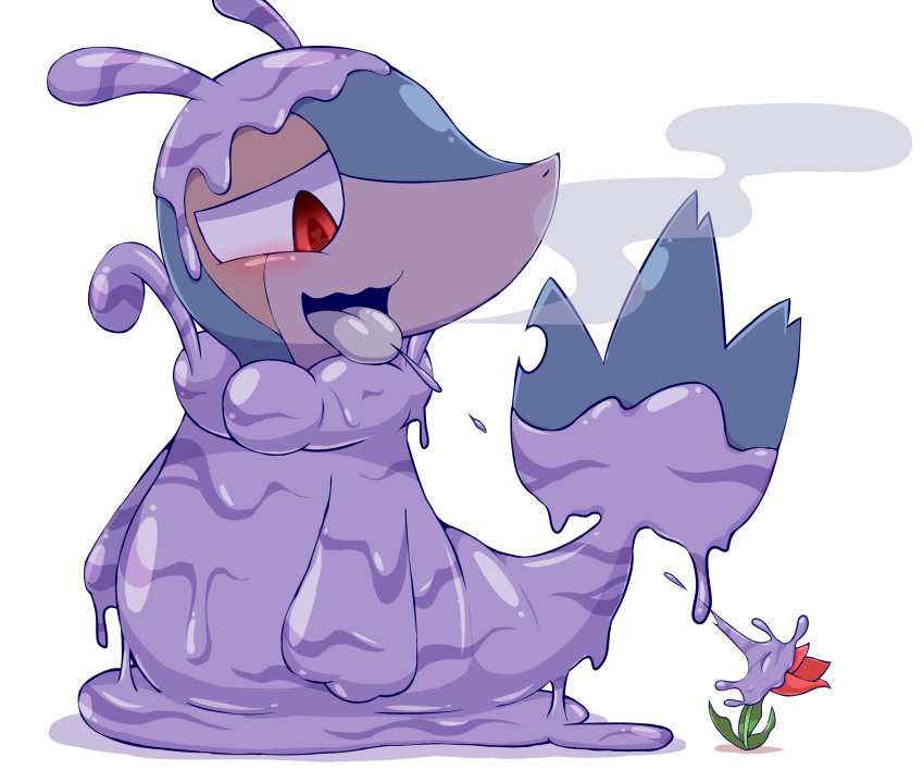 flower fusion highres hukitsuneko muk no_humans open_mouth poison pokemon red_flower simple_background snivy solo tongue tongue_out white_background