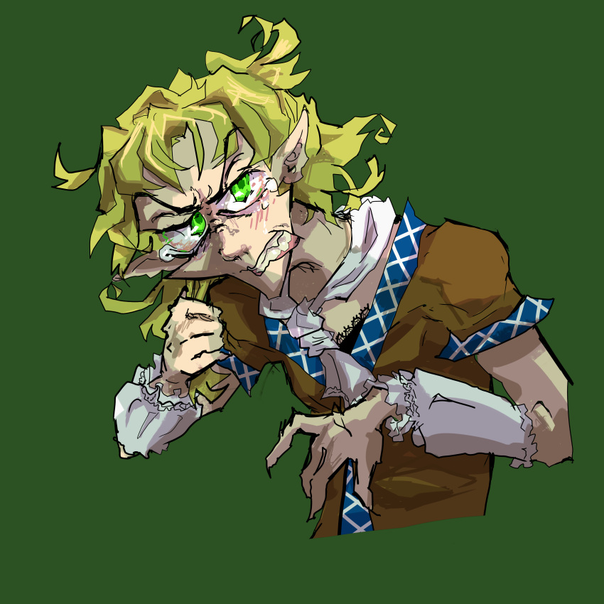 absurdres angry blonde_hair crying envicement envy fingernails green_background green_eyes highres mizuhashi_parsee non-web_source pointy_ears self-upload sharp_fingernails tears teeth touhou
