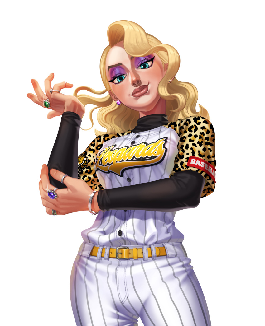 baseball_clash baseball_uniform blonde_hair eyelashes highres jewelry official_art ring sportswear