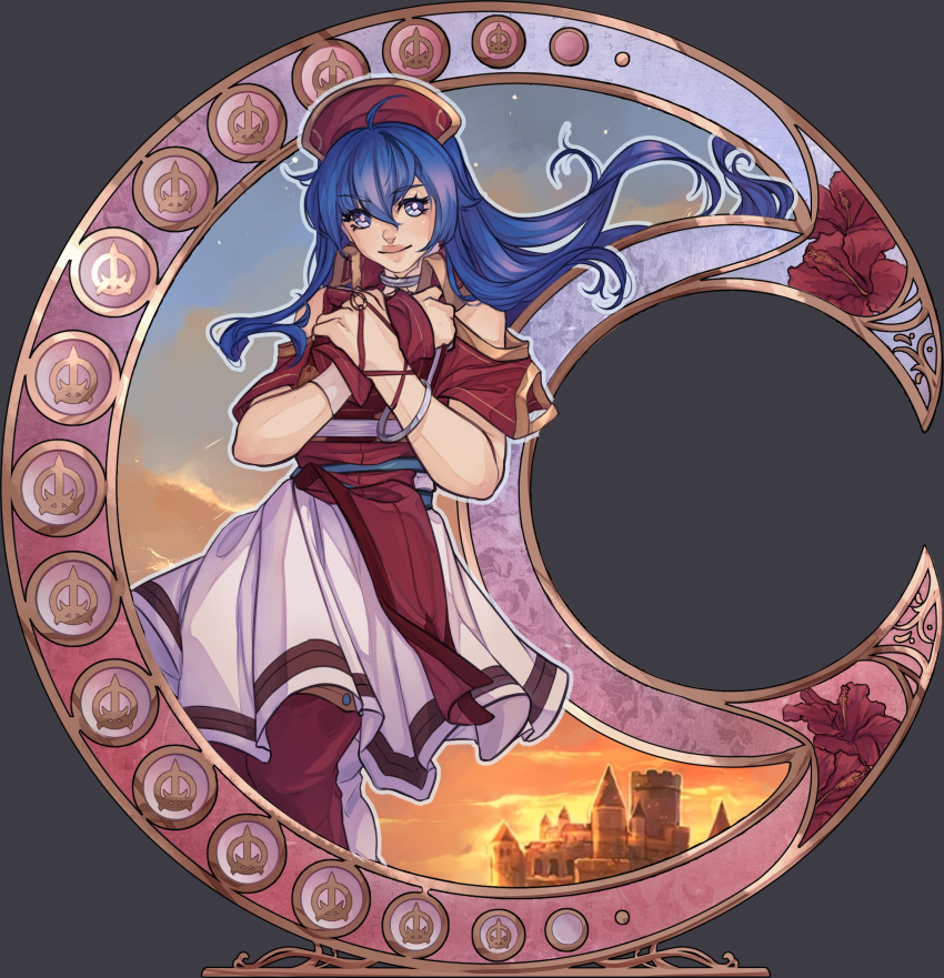1girl absurdres bare_shoulders blue_eyes blue_hair crossed_arms fire_emblem fire_emblem:_the_binding_blade highres iaurencin lilina_(fire_emblem) lips long_hair looking_at_viewer smile solo