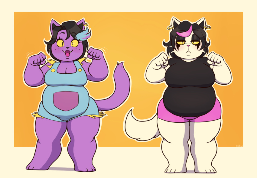 2020s 2021 2girls anthro anthro_only breasts cat cat_paws cat_pose catti_(deltarune) catty_(undertale) chubby deltarune domestic_cat duo earring earrings felid feline felis female_anthro female_only full_body furry furry_female furry_only purple_body purple_fur sfw sisters slit_pupils standing tail undertale white_body white_fur yellow_sclera yellowhellion