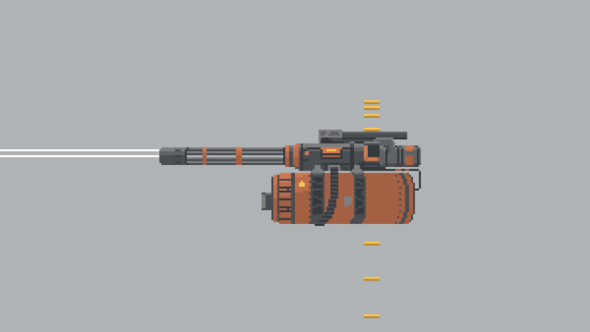 animated animated_gif battle_of_titans firing from_side gatling_gun highres ironbeta magazine_(weapon) pixel_art shell_casing simple_background tagme weapon