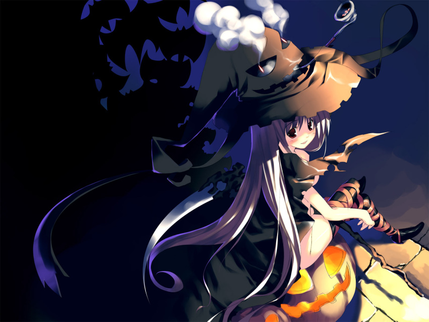 halloween hat highres jack-o'-lantern kagome_(traumatize) naked_cape original pumpkin wallpaper witch witch_hat