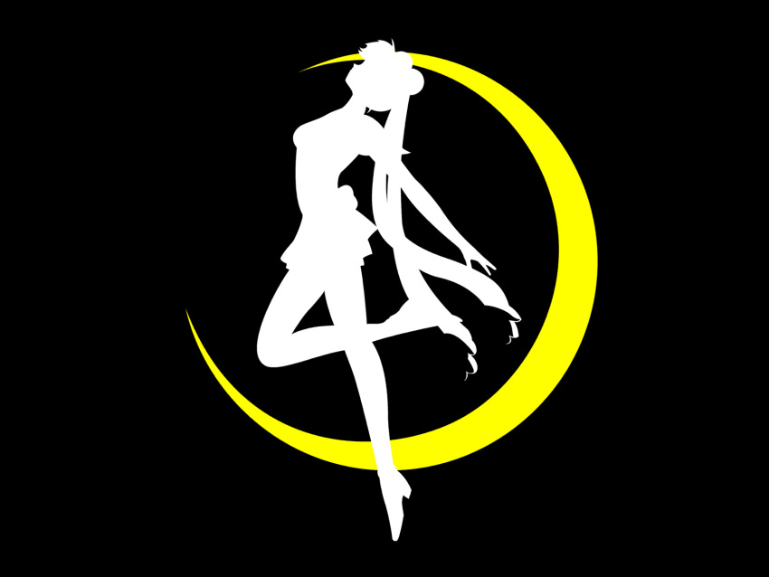 bishoujo_senshi_sailor_moon black highres logo magical_girl moon sailor_moon silhouette skirt solo tsukino_usagi twintails