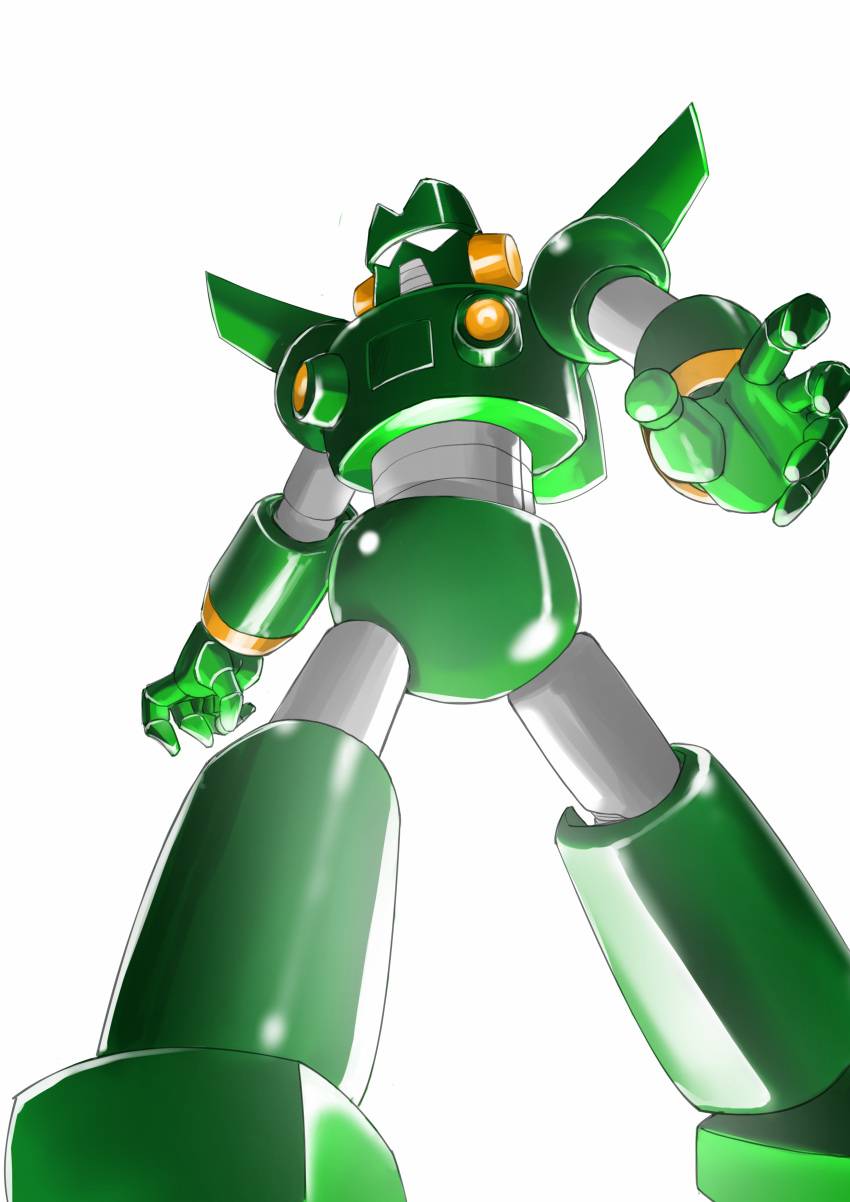absurdres crayon_shin-chan highres juuta-rou kantam_robo looking_to_the_side mecha mechanical_wings no_humans open_hand robot science_fiction simple_background solo super_robot white_background white_eyes wings