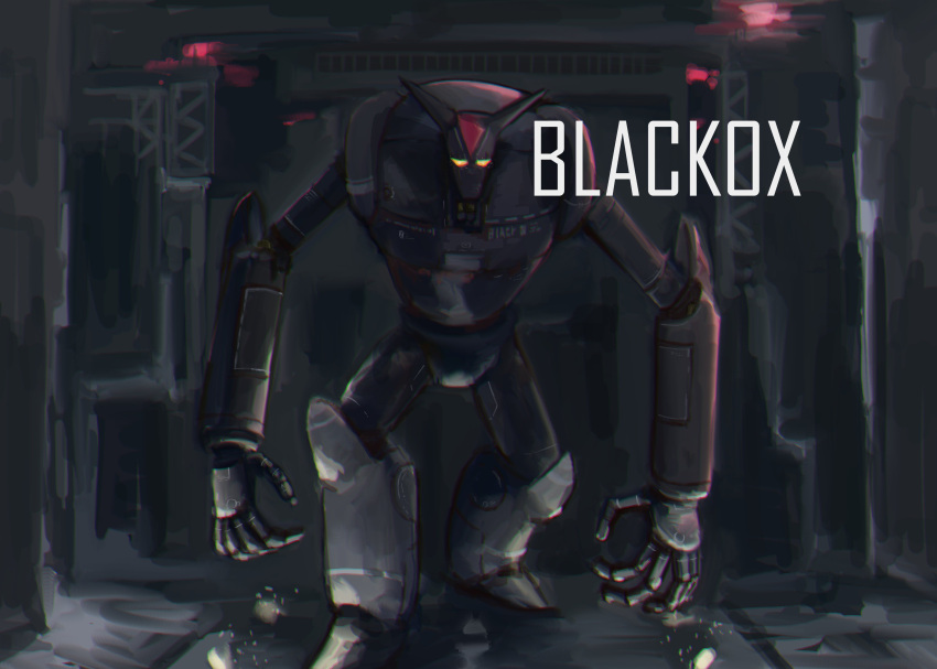 absurdres black_ox character_name dashimaki_(dasimakitama50) highres hunched_over looking_at_viewer mecha open_hands orange_eyes redesign robot science_fiction solo tetsujin_28-gou tetsujin_28-gou_(1st_series) walking