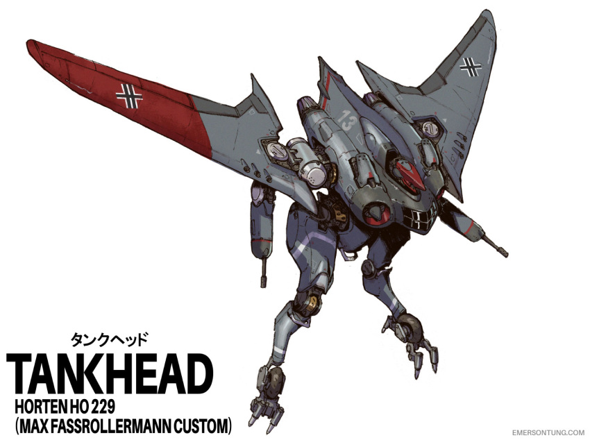 aircraft airplane arm_cannon dual_arm_cannons emerson_tung fighter_jet highres jet joints mecha mechanization military military_vehicle no_humans robot robot_joints weapon world_war_ii