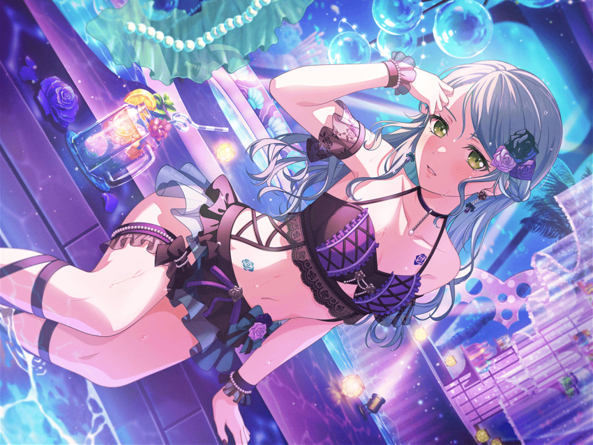 bang_dream! bikini green_eyes green_hair hikawa_sayo long_hair official_art