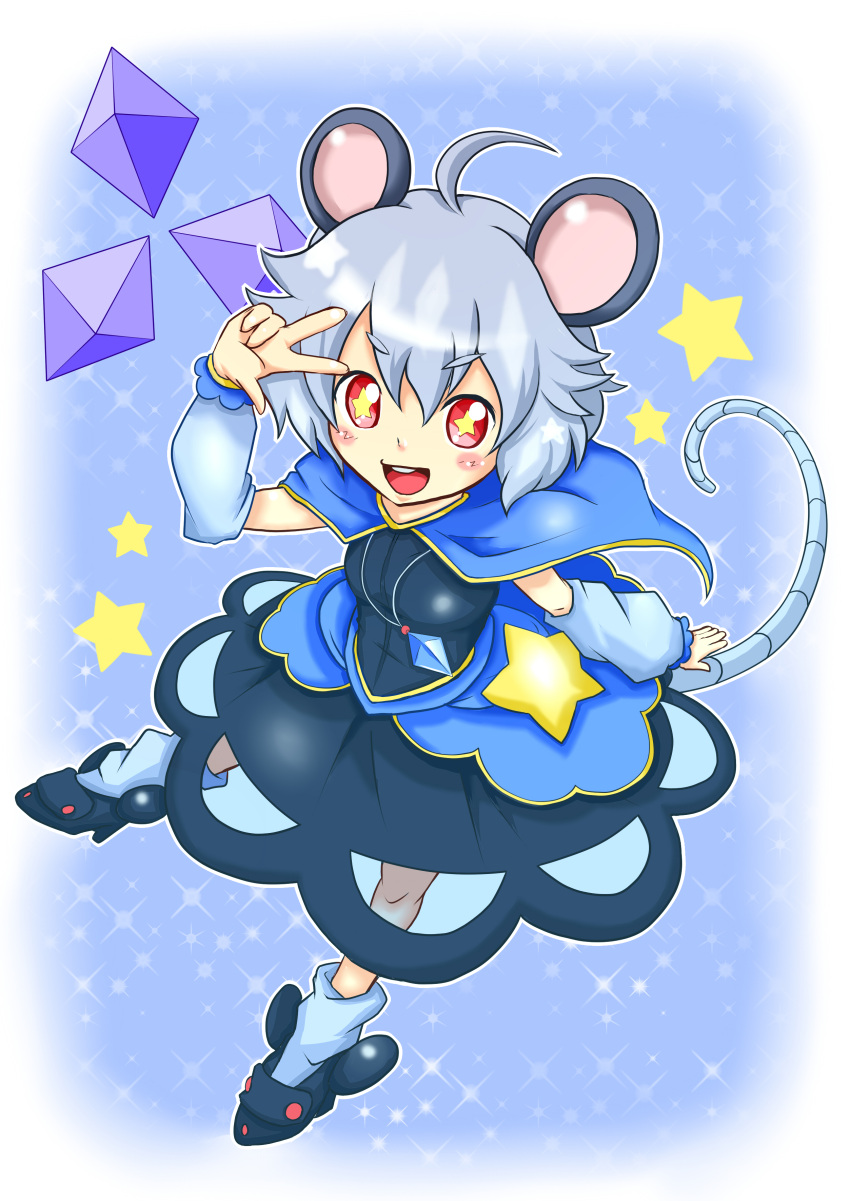 an animal_ears grey_hair highres jewelry mouse_ears mouse_tail nazrin pendant red_eyes short_hair solo tail touhou