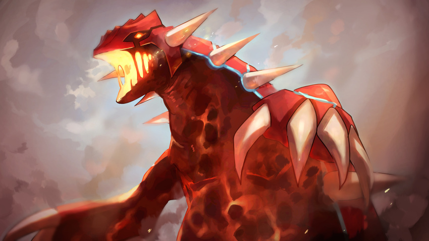 absurdres claws embers glowing glowing_eye groudon highres looking_at_viewer monster no_humans open_mouth pokemon pokemon:_jirachi:_wish_maker pokemon_(anime) pokemon_(creature) pokemon_rse_(anime) shiburingaru solo upper_body