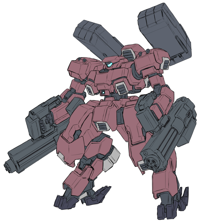 armored_core assault_visor dual_wielding full_body gun highres holding holding_gun holding_weapon mecha missile_pod mituo_sakinori no_humans robot science_fiction simple_background standing weapon white_background