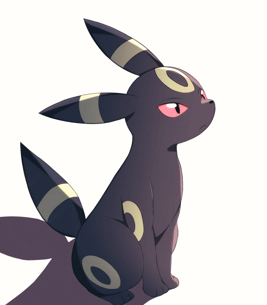absurdres animal_focus black_eyes closed_mouth colored_sclera commentary_request expressionless facial_mark forehead_mark full_body highres inariya_(pixiv_88175043) looking_up no_humans pokemon pokemon_(creature) red_sclera simple_background sitting solo umbreon white_background