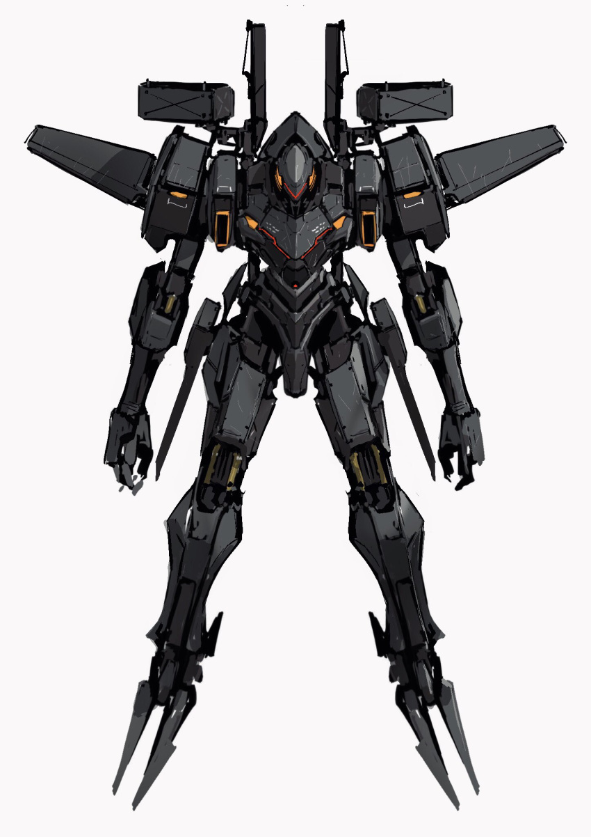 armored_core assault_visor full_body grey_background highres mecha missile_pod no_humans robot science_fiction siku199 simple_background solo straight-on