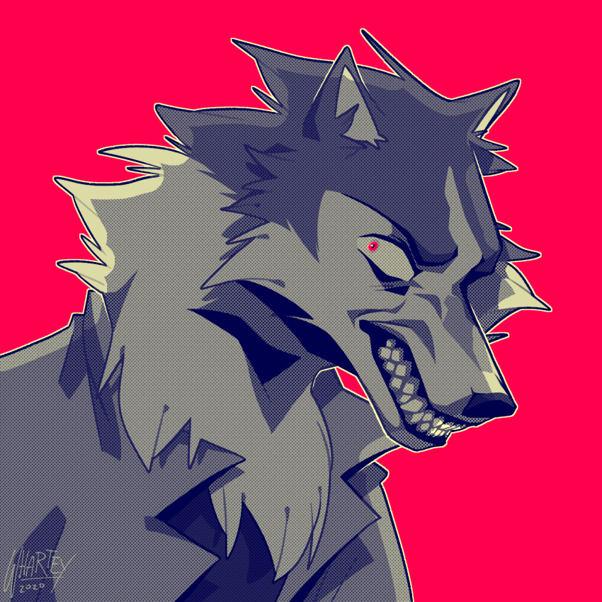 angry brand_new_animal furry highres male_focus ogami_shirou red_background red_eyes sharp_teeth teeth wolf