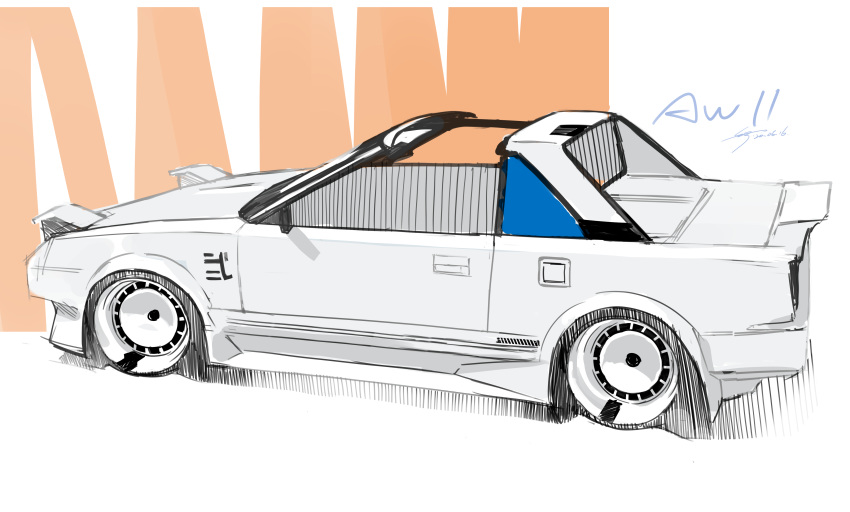 absurdres car from_side highres motor_vehicle no_humans original shadow signature silenxe sketch sports_car toyota toyota_mr2 vehicle_focus