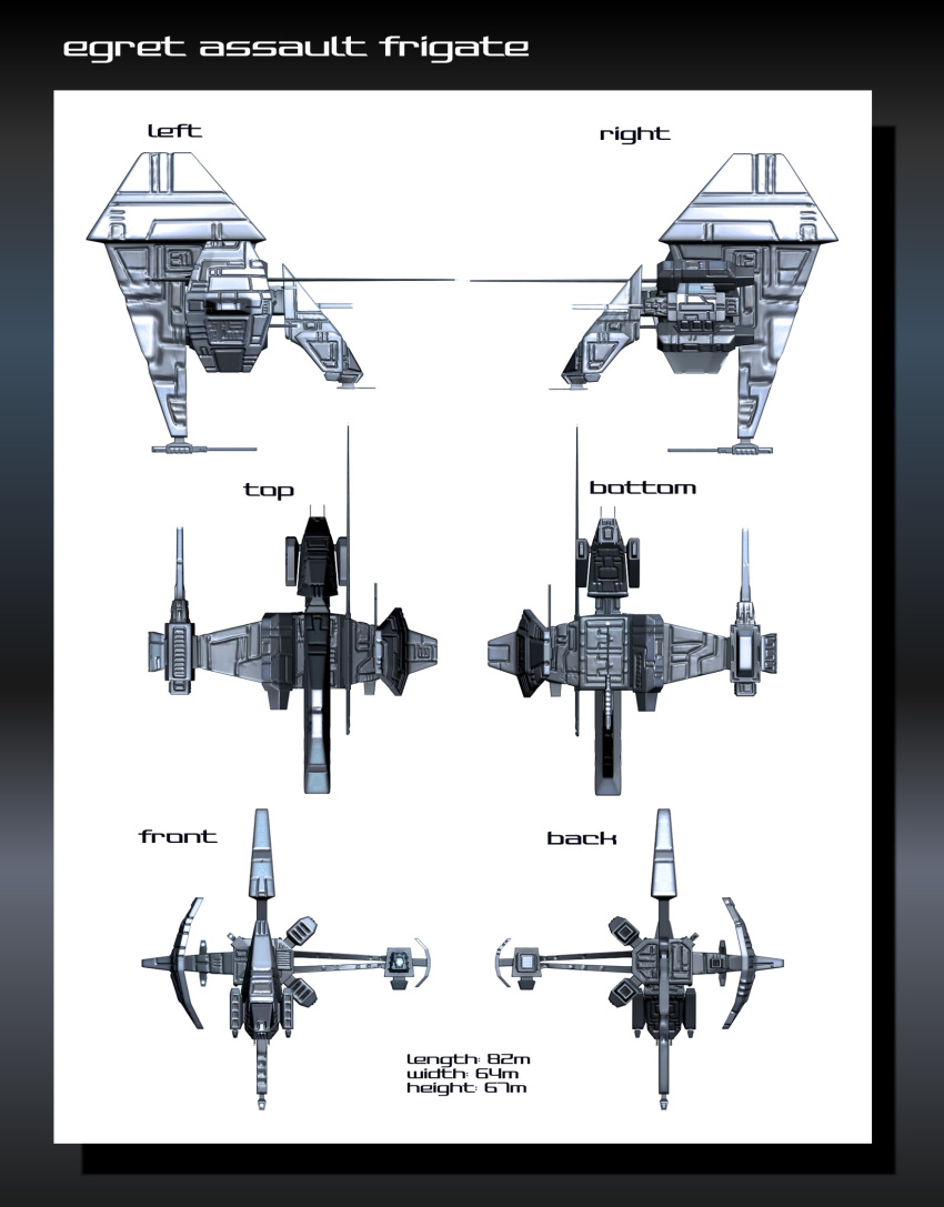3d assault_ship_(eve_online) caldari_state_(eve_online) commentary concept_art english_text eve_online frigate_(eve_online) from_side height highres military_vehicle multiple_views no_humans original radio_antenna science_fiction spacecraft tech_2_ship_(eve_online) thrusters toneloperu vehicle_focus