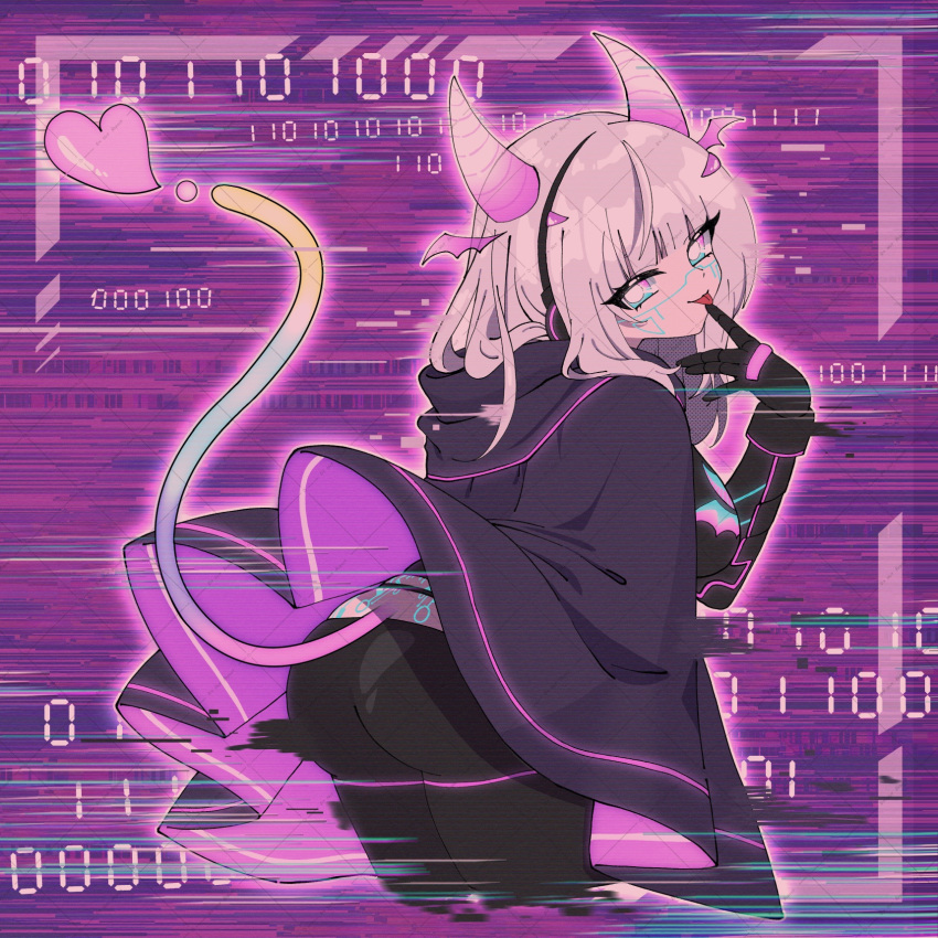 1990s_(style) 1girl :p aqua_eyes ass black_bodysuit blush bob_cut bodysuit breasts camera cape commission detached_horns gradient_hair gradient_horns hair_intakes headphones highres holographic_horns horns huge_breasts indie_virtual_youtuber kaname_uroko licking_lips looking_at_viewer medium_hair motherv3 multicolored_eyes multicolored_hair multicolored_horns neon_trim pink_horns purple_cape purple_horns retro_artstyle skeb_commission smile solo tail taking_picture tongue tongue_out touching_tail two-tone_eyes viewfinder violet_eyes virtual_youtuber