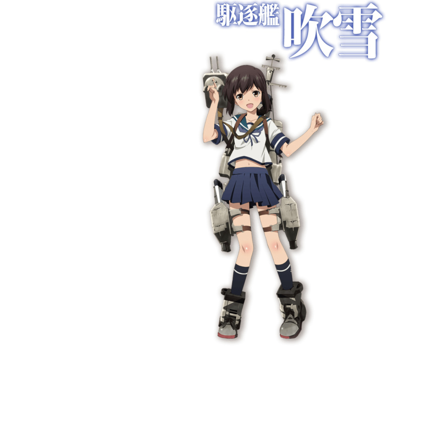 1girl :d brown_hair diomedea fubuki_(kantai_collection) highres kantai_collection official_art open_mouth personification school_uniform serafuku smile transparent_background yellow_eyes