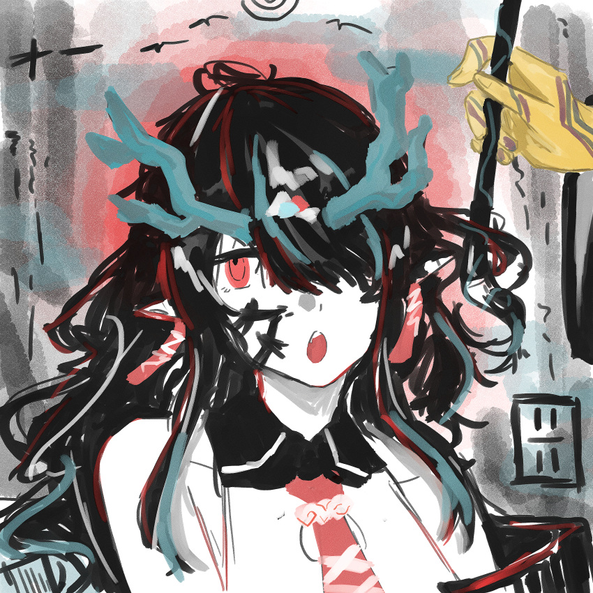 aqua_horns arknights bead_bracelet beads bracelet china_dress chinese_clothes colored_skin dragon_bubble_(arknights) dragon_girl dragon_horns dragon_tail dress dusk_(arknights) earrings eastern_dragon_tail fiery_tail flame-tipped_tail gradient_skin green_horns green_skin highres horns jewelry jie_(arknights) ling_(arknights) multicolored_hair non-web_source paintbrush pointy_ears streaked_hair tail tassel tassel_earrings yellow_hands