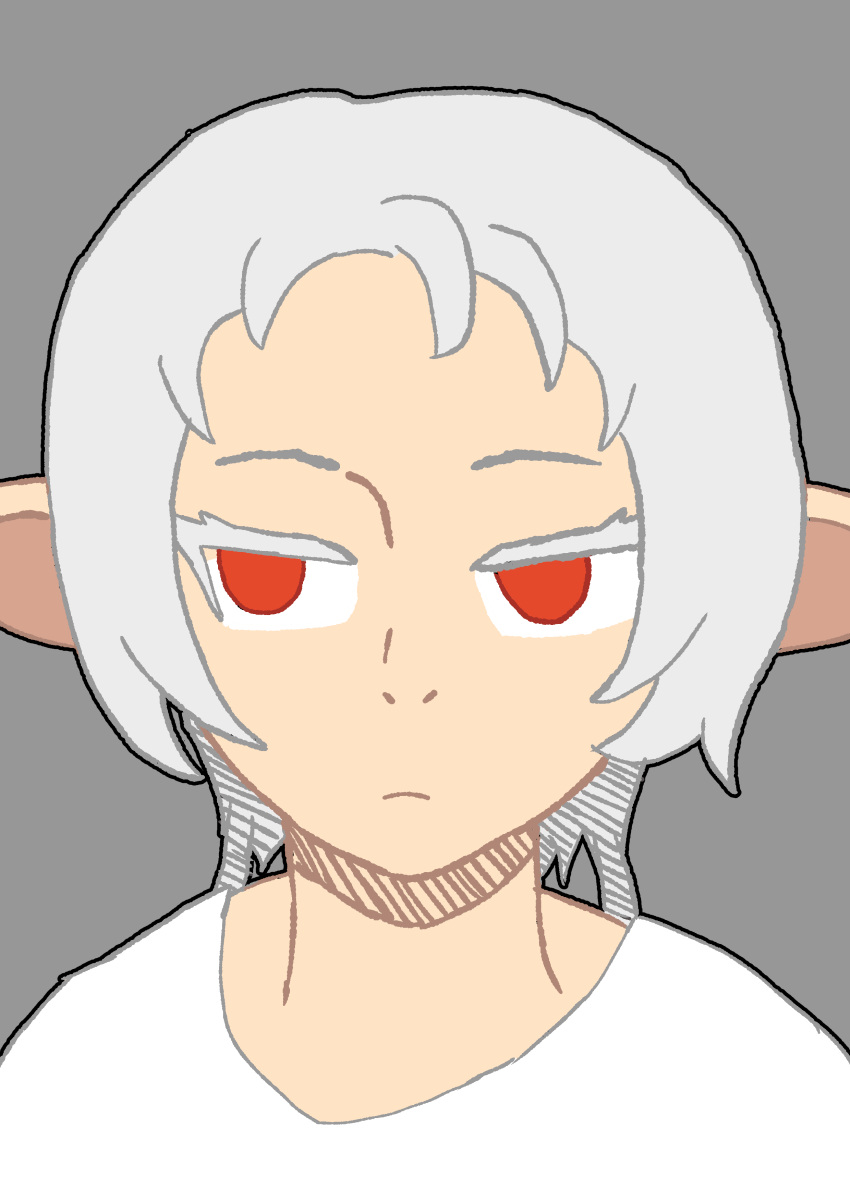 absurdres artist_request colored_lineart elf expressionless grey_background highres mushoku_tensei non-web_source pointy_ears red_eyes shirt source_request sylphiette_(mushoku_tensei) white_hair white_shirt