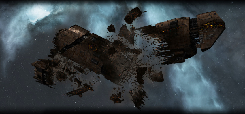 3d battle_damage broken capital_ship_(eve_online) clouds commentary dated_commentary debris eve_online fenrir_(eve_online) floating floating_object freighter_(eve_online) glowing grey_background hauling_ship_(eve_online) highres kaspercohen_(kasper_hansen) maya_(medium) minmatar_republic_(eve_online) nebula no_humans official_art outdoors photoshop_(medium) realistic scenery science_fiction sky space spacecraft star_(sky) starry_sky starry_sky_background vehicle_focus vherokior_tribe_(eve_online) wreckage