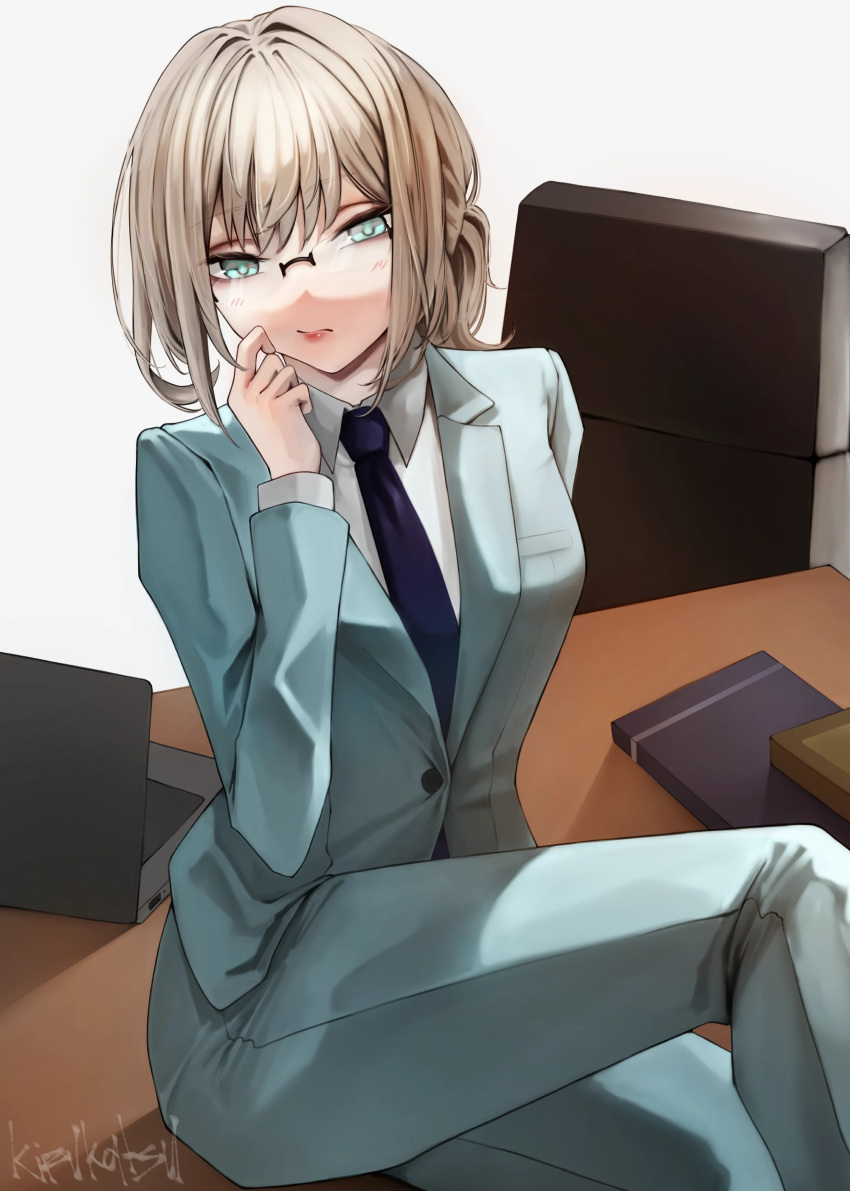 1girl an-94_(girls_frontline) formal girls_frontline glasses long_hair office ponytail