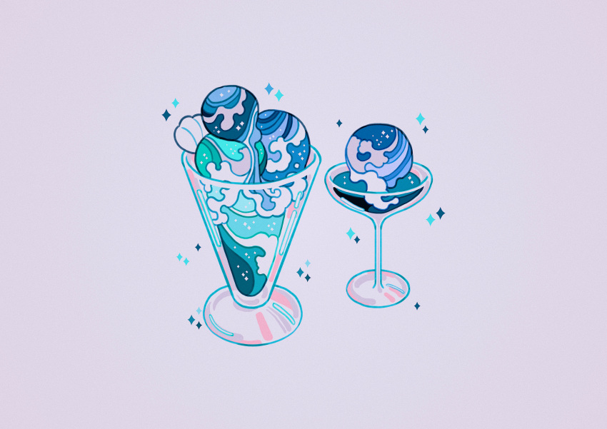 absurdres cocktail_glass cup drinking_glass food food_focus grey_background highres ice_cream limited_palette meyoco no_humans original simple_background sparkle transparent waves