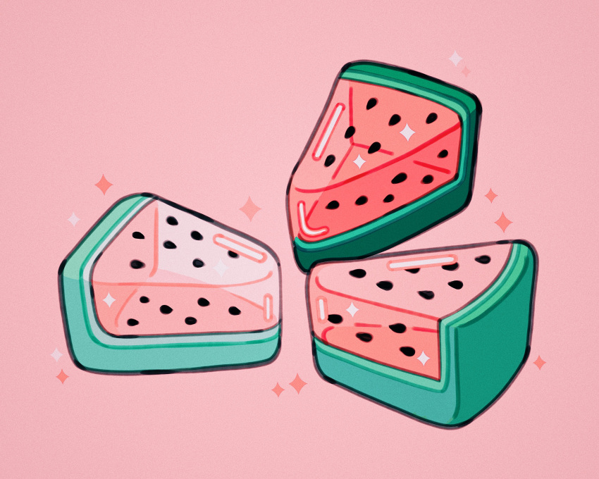 absurdres artist_name cake food food_focus fruit highres meyoco no_humans original pink_background simple_background sparkle transparent watermelon