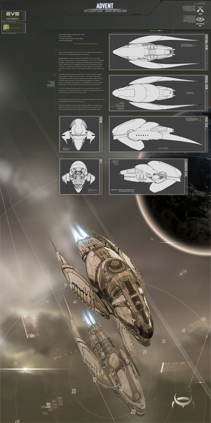 3d absurdres amarr_empire_(eve_online) astepintooblivion battleship_(eve_online) brown_theme clouds commentary concept_art copyright_name emblem english_text eve_online flying glowing highres imperial_navy_(eve_online) logo military_vehicle multiple_views navy_faction_(eve_online) nebula no_humans original outdoors planet realistic reference_sheet science_fiction sky space spacecraft star_(sky) starry_sky thrusters
