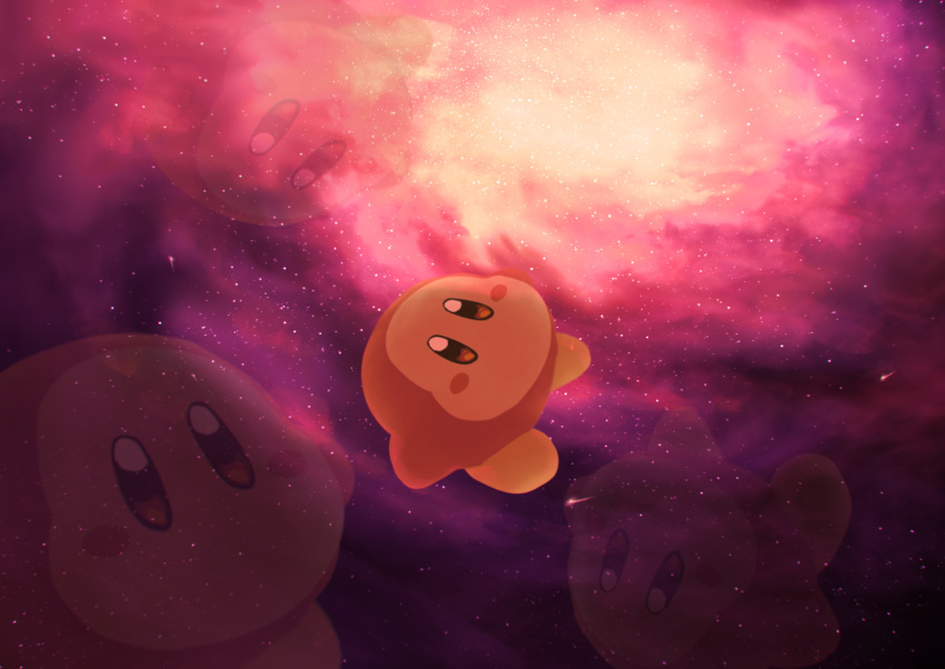afterimage blush_stickers commentary_request creature highres kirby_(series) no_humans shooting_star solid_oval_eyes solo space star_(sky) suyasuyabi waddle_dee