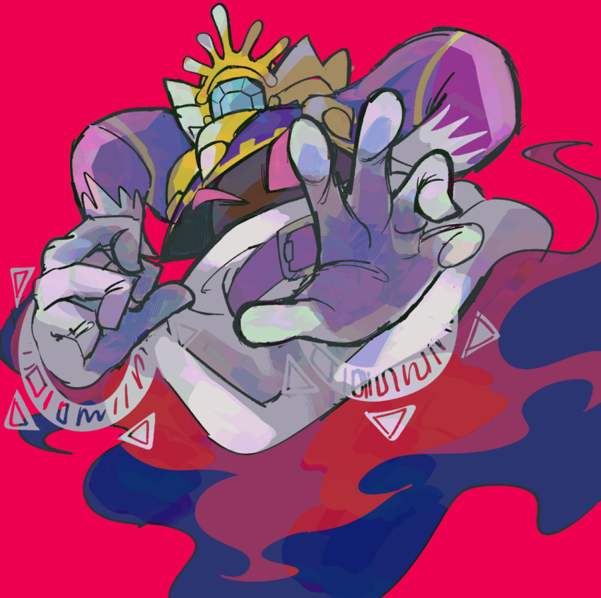 1boy commentary_request crown disembodied_limb gloves horns kirby's_return_to_dream_land kirby_(series) magolor male_focus master_crown ni_re no_humans red_background sketch violet_eyes white_gloves