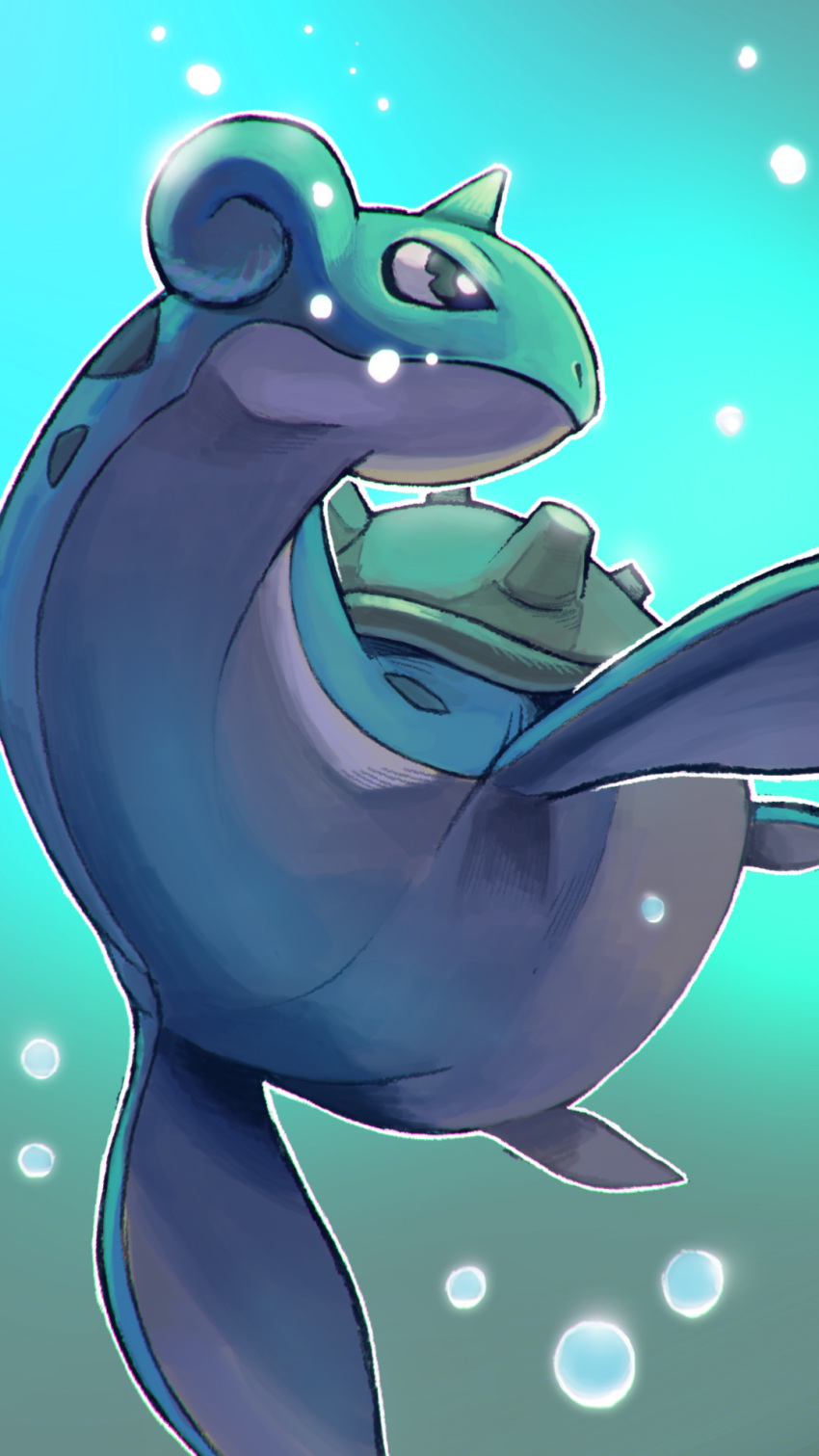 air_bubble bubble flippers highres horns lapras looking_to_the_side no_humans plankton_(ganoona) pokemon pokemon_(creature) shell single_horn solo swimming underwater