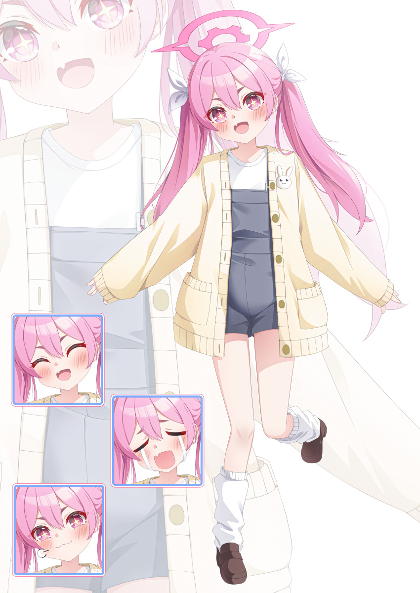 1girl absurdres alternate_costume blue_archive halo highres koyuki_(blue_archive) long_hair looking_at_viewer multiple_views pink_eyes pink_hair pink_halo shira_jun twintails zoom_layer
