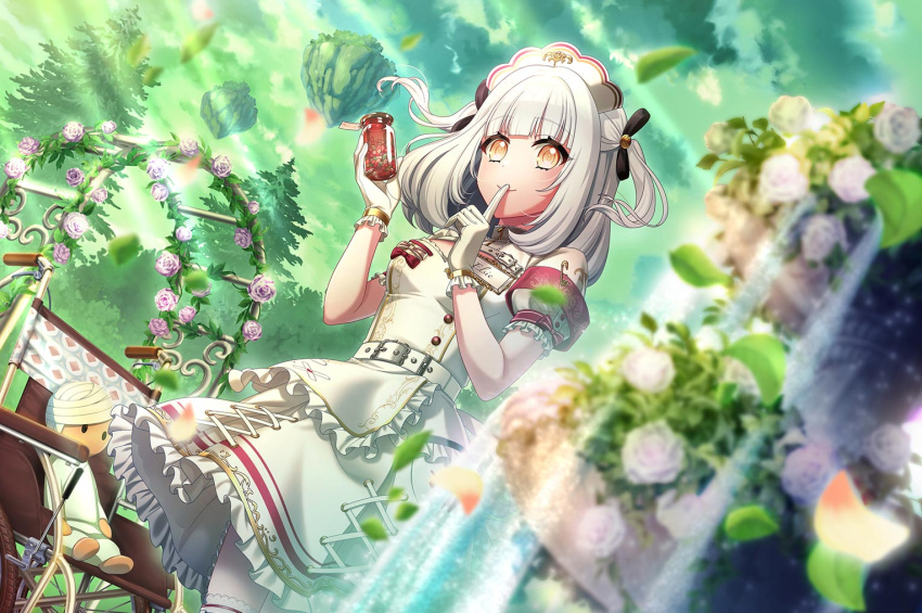 blush brown_eyes d4dj dress elsie_(d4dj) short_hair smile white_hair