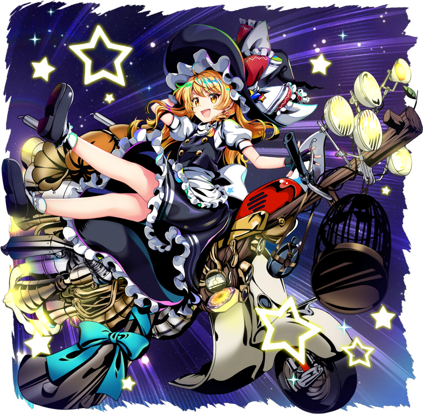 blonde_hair broom hat highres kirisame_marisa motor_vehicle night non-web_source rotte_(1109) star_(sky) touhou touhou_lost_word witch witch_hat