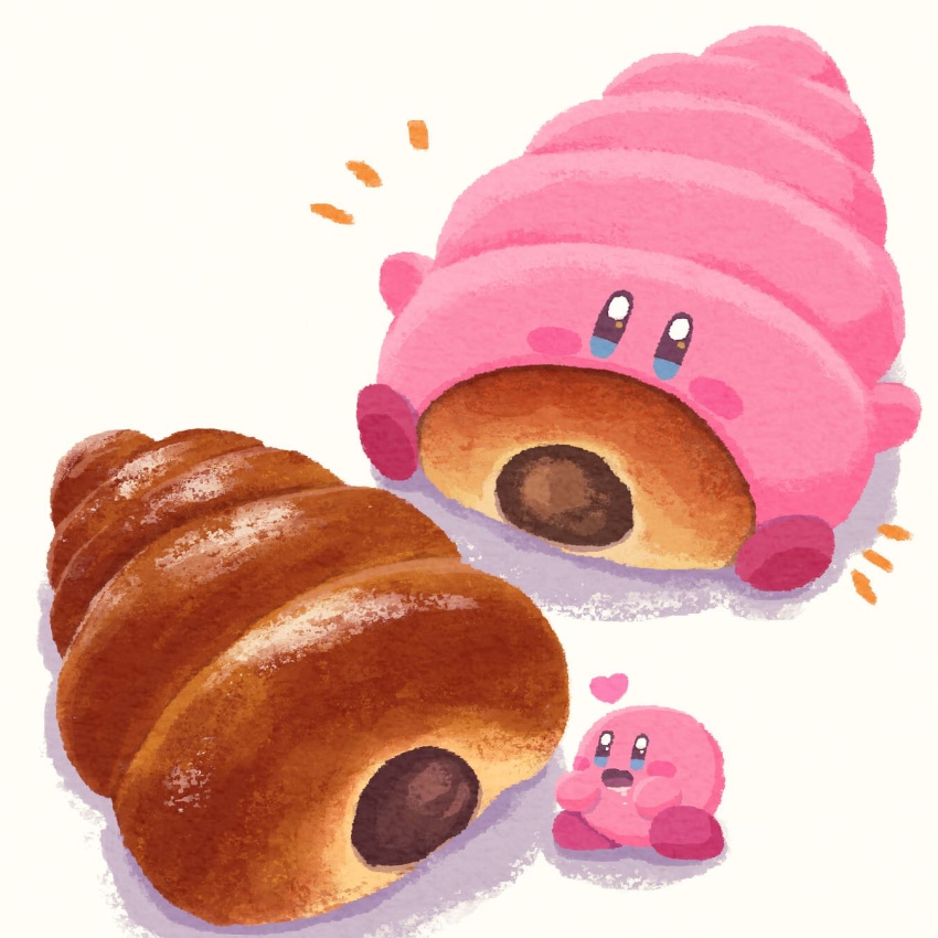 blue_eyes blush_stickers chocolate chocolate_cornet food food_focus heart highres kirby kirby_(series) kirby_and_the_forgotten_land miclot mouthful_mode no_humans notice_lines open_mouth pink_footwear saliva shoes simple_background white_background