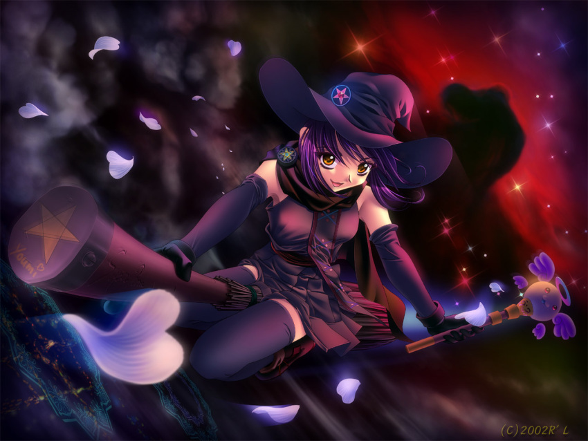 broom_riding flying thighhighs wand witch zettai_ryouiki