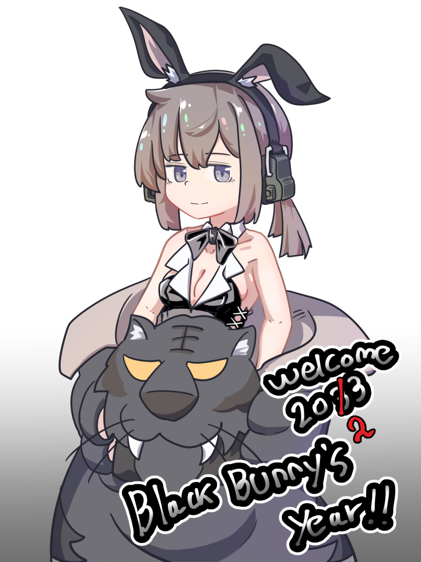 ahoge alternate_costume animal_costume bare_shoulders closed_mouth english_text furry girls_frontline hair_ornament happy hexaa highres m200_(girls'_frontline) smile violet_eyes