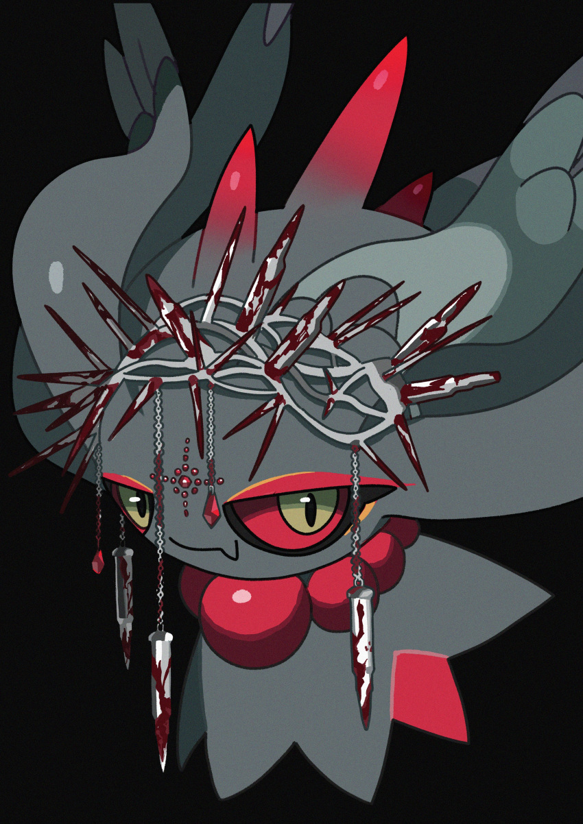 absurdres black_background colored_sclera floating highres jewelry looking_at_viewer misdreavus necklace no_humans pokemon pokemon_(creature) red_sclera saiku_(zvlku) solo yellow_eyes