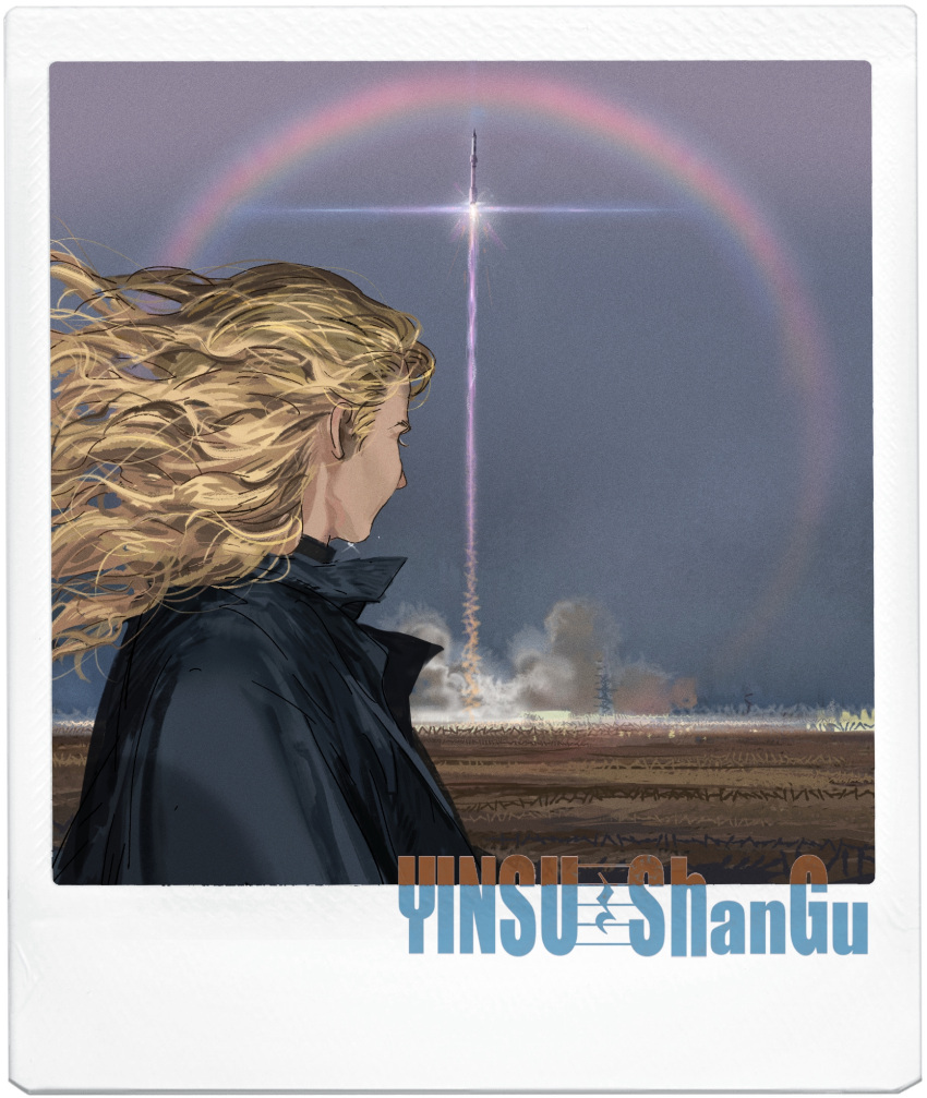 1girl blonde_hair commentary_request eva_stratt fleet highres long_hair project_hail_mary rocket rocket_ship solo space_shuttle spacecraft spacecraft_turret yoku_(liuyc)