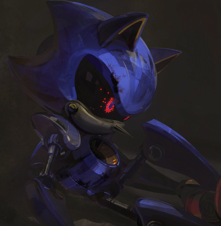 1boy black_sclera colored_sclera commentary_request highres iyo_(1eavethebus) male_focus metal_sonic no_humans non-humanoid_robot red_eyes robot robot_animal solo sonic_(series)