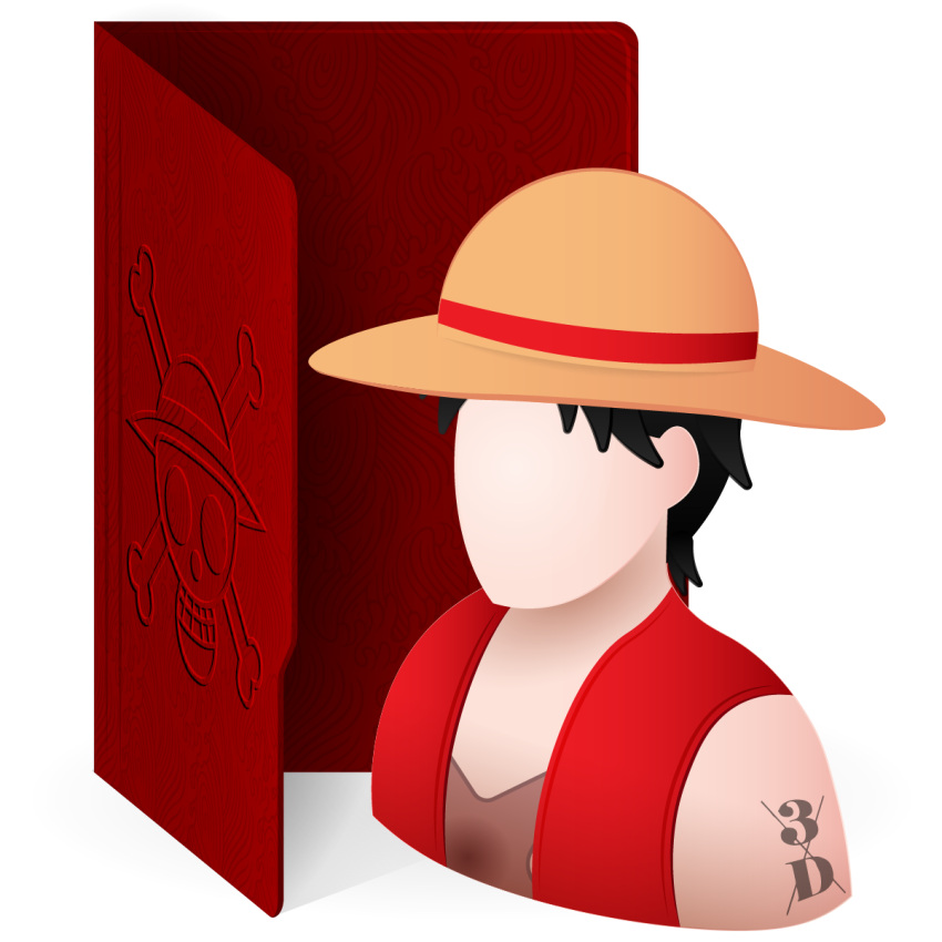 arm_tattoo cropped_torso faceless folder hat highres icon_(computing) monkey_d._luffy non-web_source one_piece tattoo